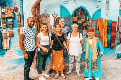 Small group standing together in the streets of Chefchaouen Morocco