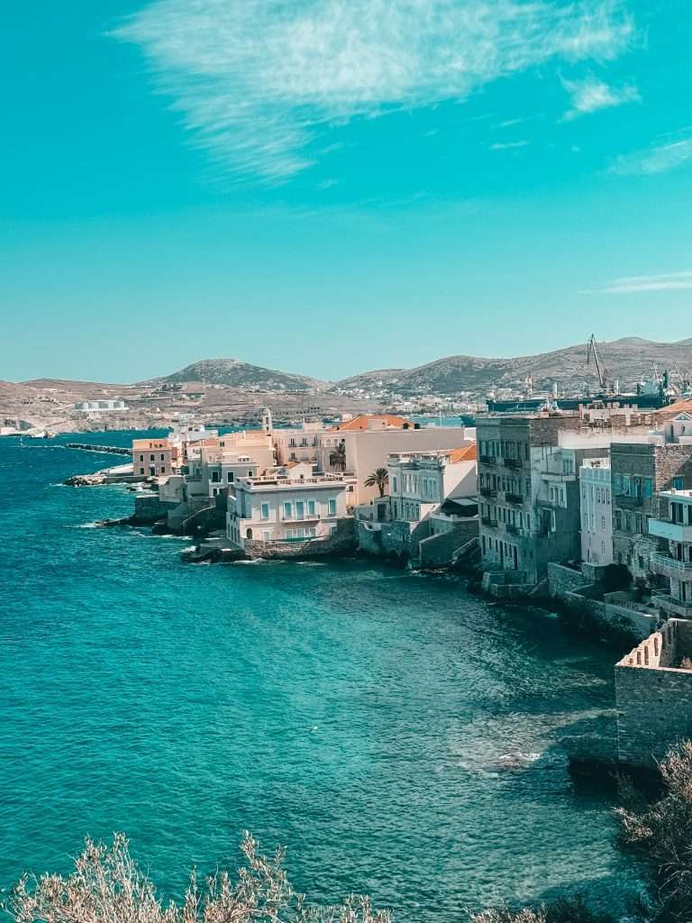 beach over looking city of Syros