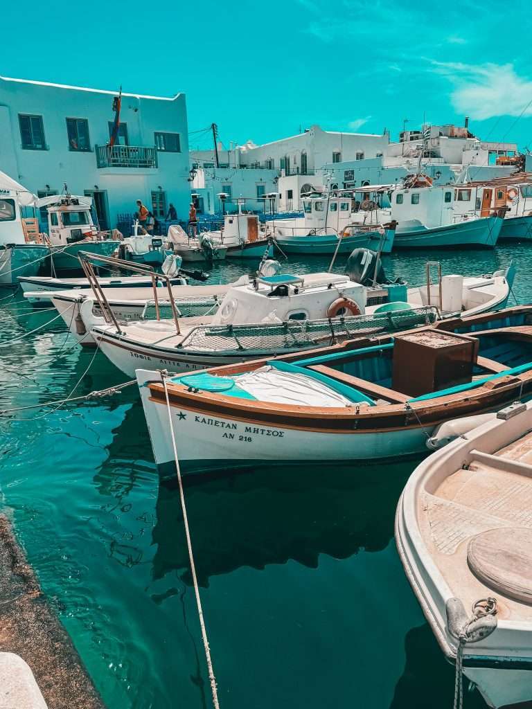 Boats in the harbour Naoussa Paros
