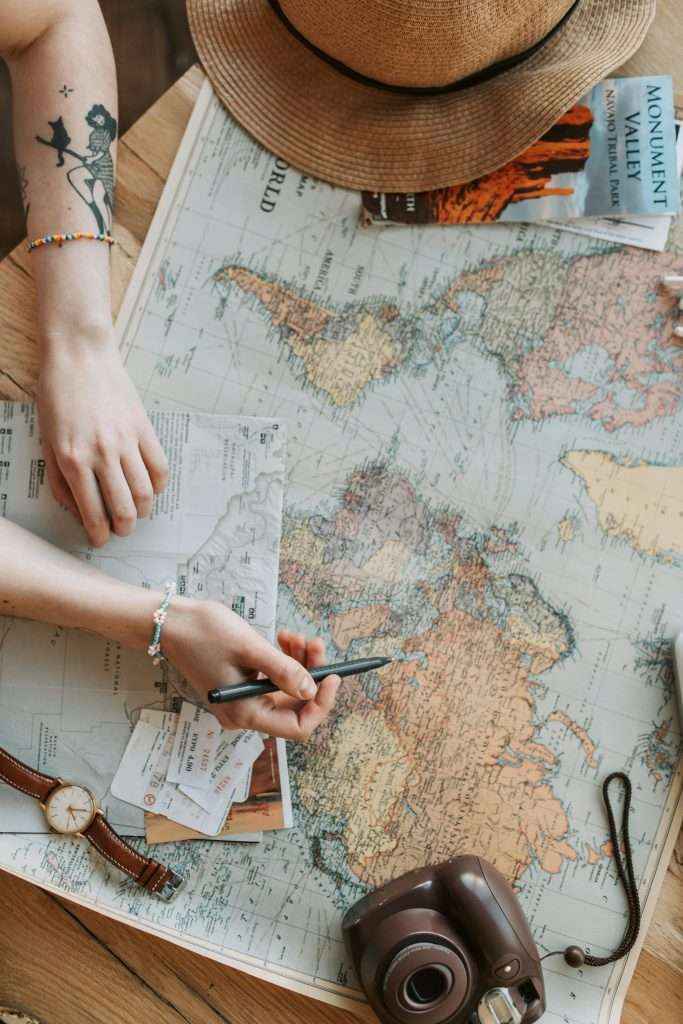 Travel planning with map of the world