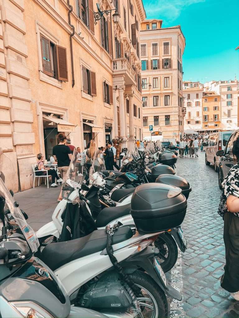 motorbikes in a line in Rome